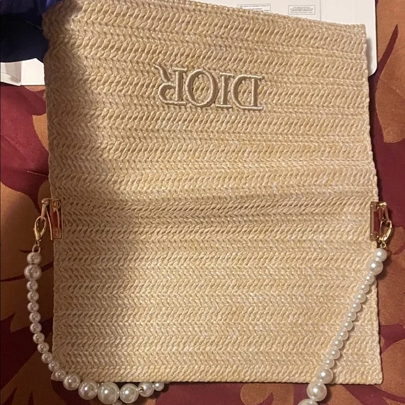 Dior Tan Woven Clutch with Pearl Accent - Picture 12 of 17